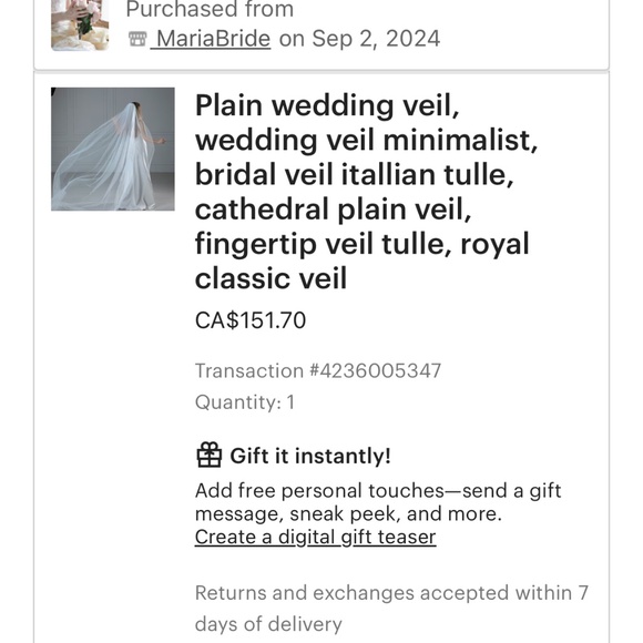 90 inch (232 cm) wedding veil in light ivory. No visible wear. - Picture 5 of 5